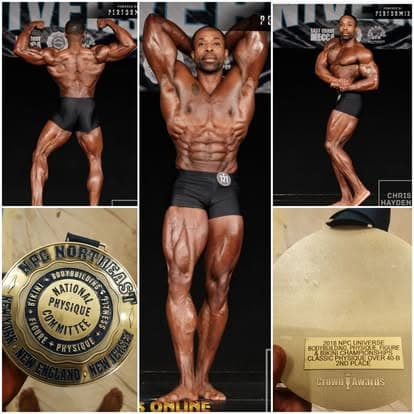 Daine Chang in three stage poses, with his NPC medals